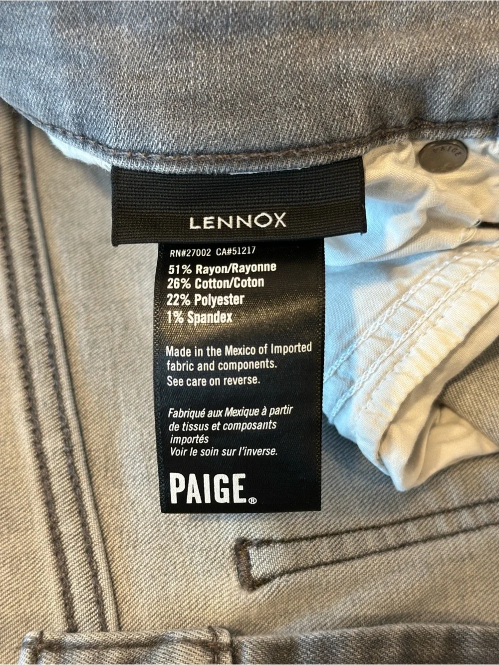 PAIGE Gray Lennox Stretch Jeans size 34 Casual Premium Designer Lightweight